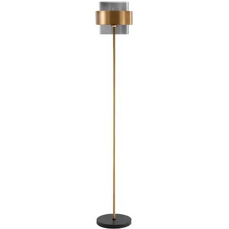 Lampadaire à LED en métal doré et verre fumé H154
