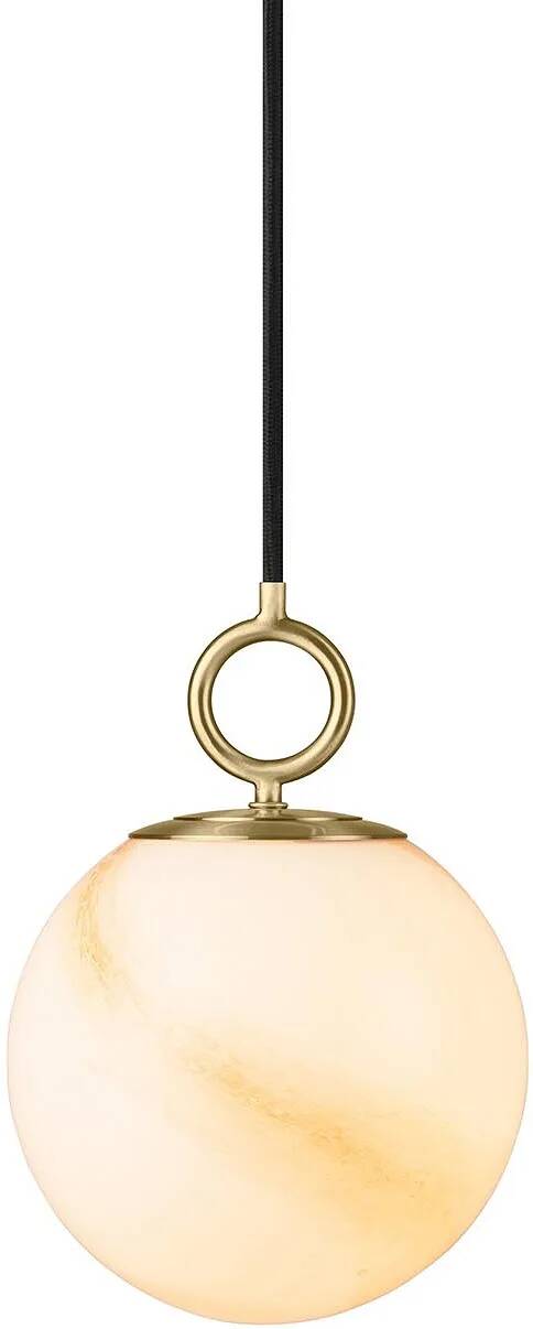 Lampe suspension en verre aspect marbre marron et métal laiton Ø18