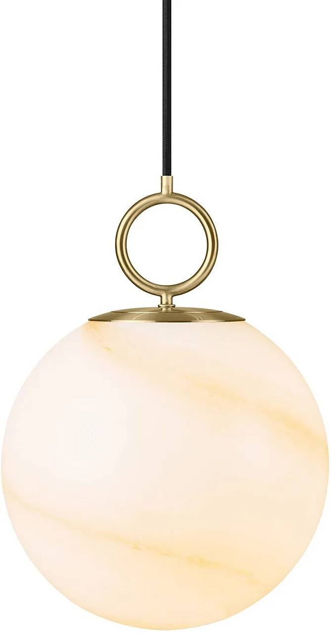 Lampe suspension en verre aspect marbre marron et métal laiton Ø24