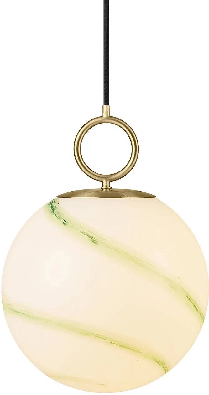 Lampe suspension en verre aspect marbre vert et métal laiton Ø24