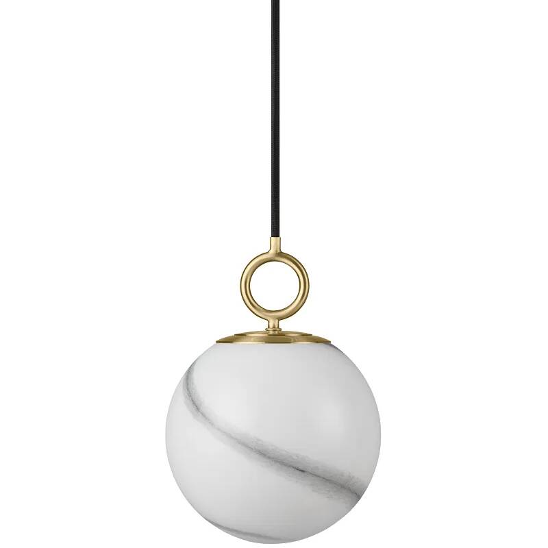 Lampe suspension en verre aspect marbre gris et métal laiton Ø18