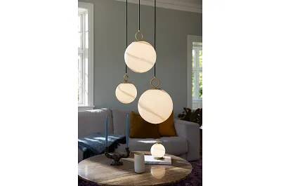 Lampe suspension en verre aspect marbre gris et métal laiton Ø18