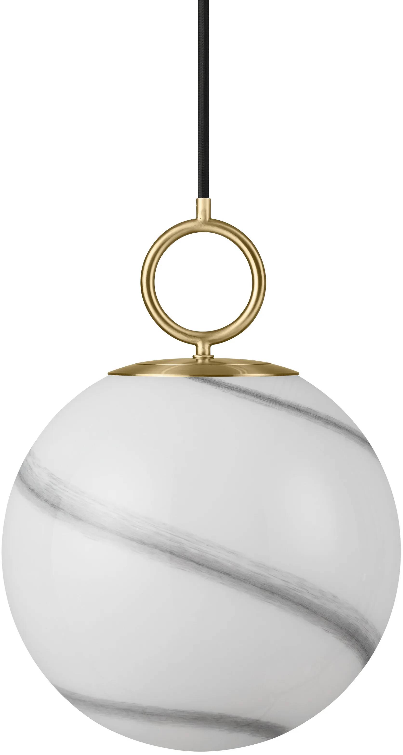 Lampe suspension en verre aspect marbre gris et métal laiton Ø24