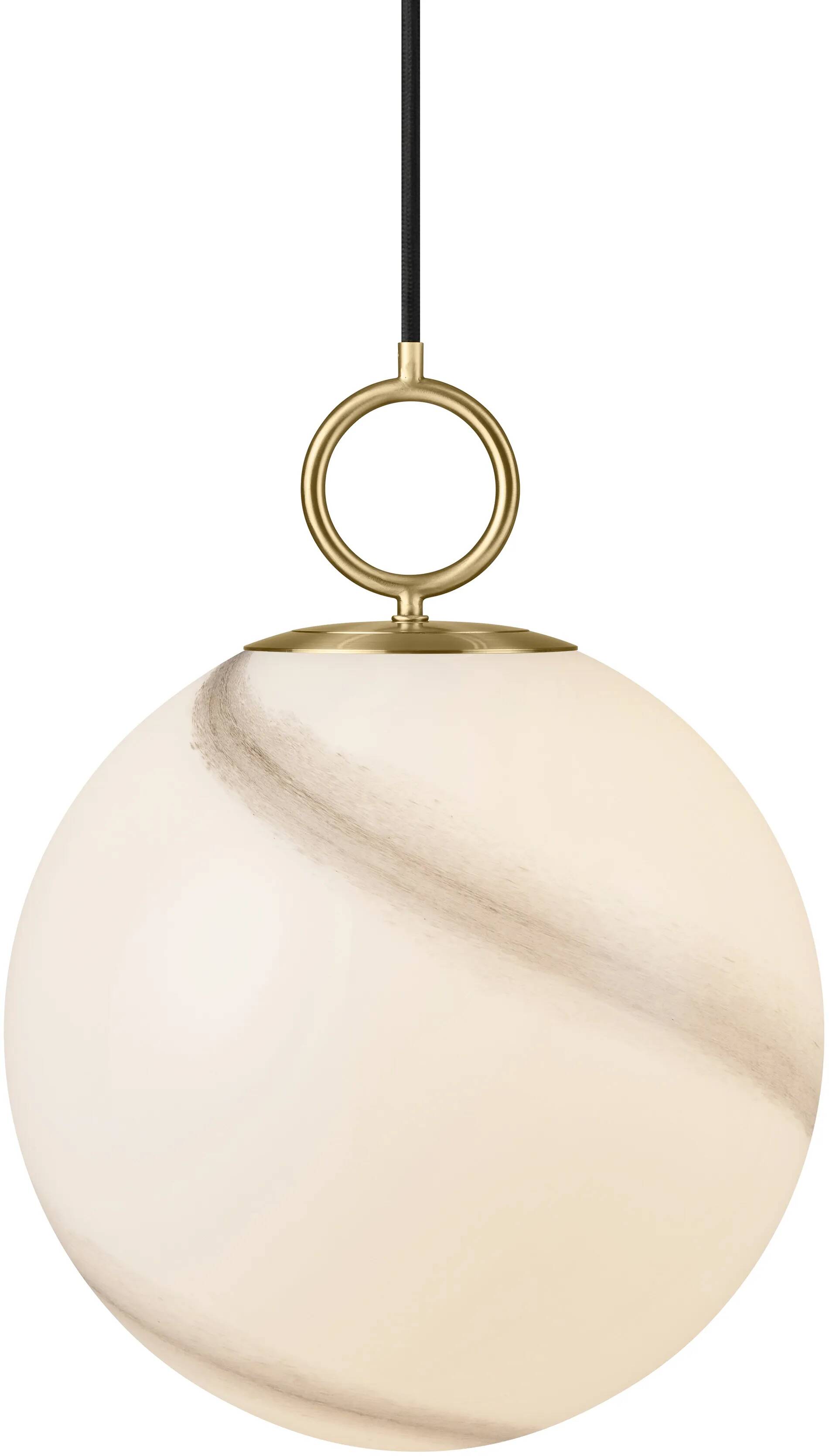 Lampe suspension en verre aspect marbre gris et métal laiton Ø30