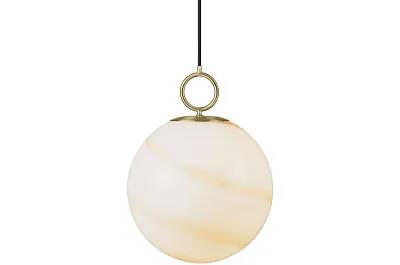 Lampe suspension en verre aspect marbre marron et métal laiton Ø30