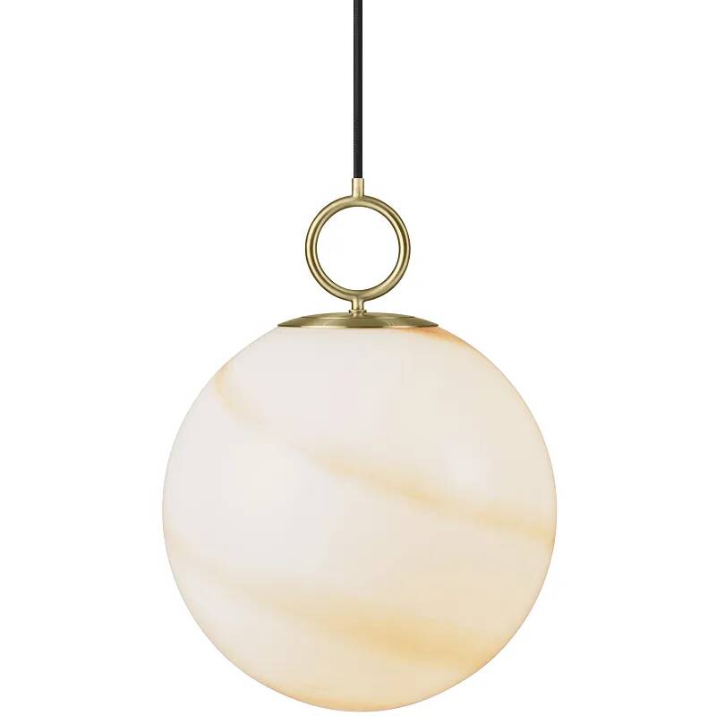 Lampe suspension en verre aspect marbre marron et métal laiton Ø30