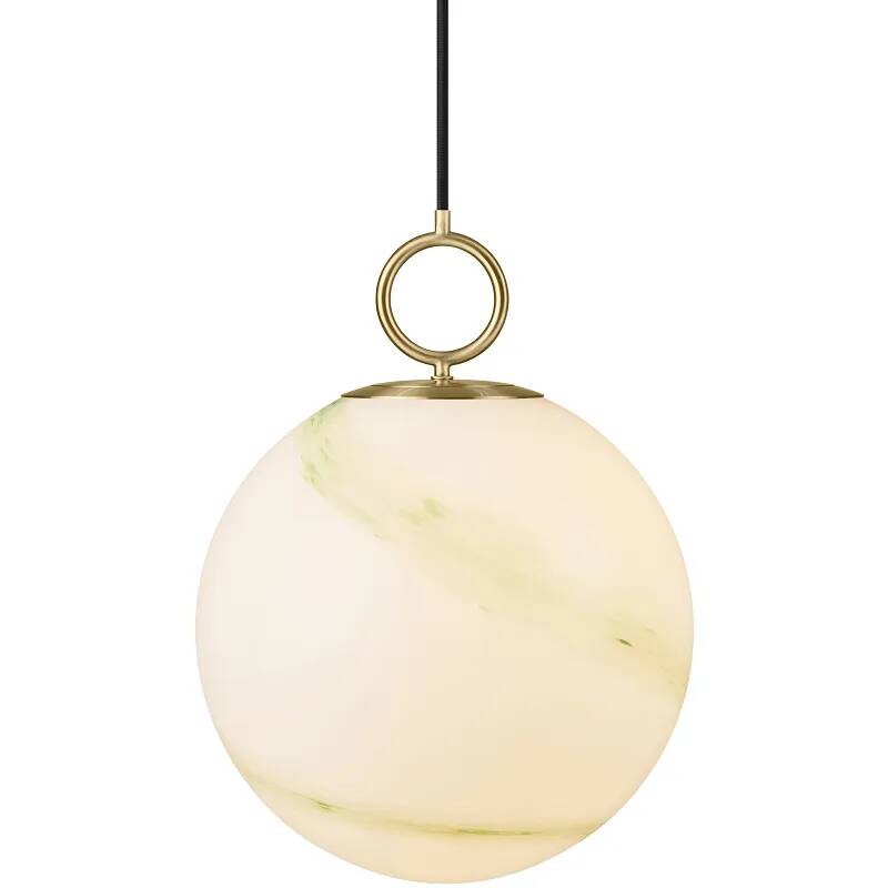 Lampe suspension en verre aspect marbre vert et métal laiton Ø30