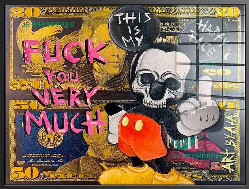 Tableau acrylique Badass Mickey Mouse noir
