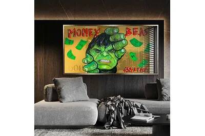 Tableau acrylique Money Hulk doré antique