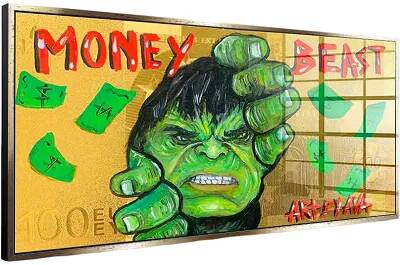 Tableau acrylique Money Hulk doré antique