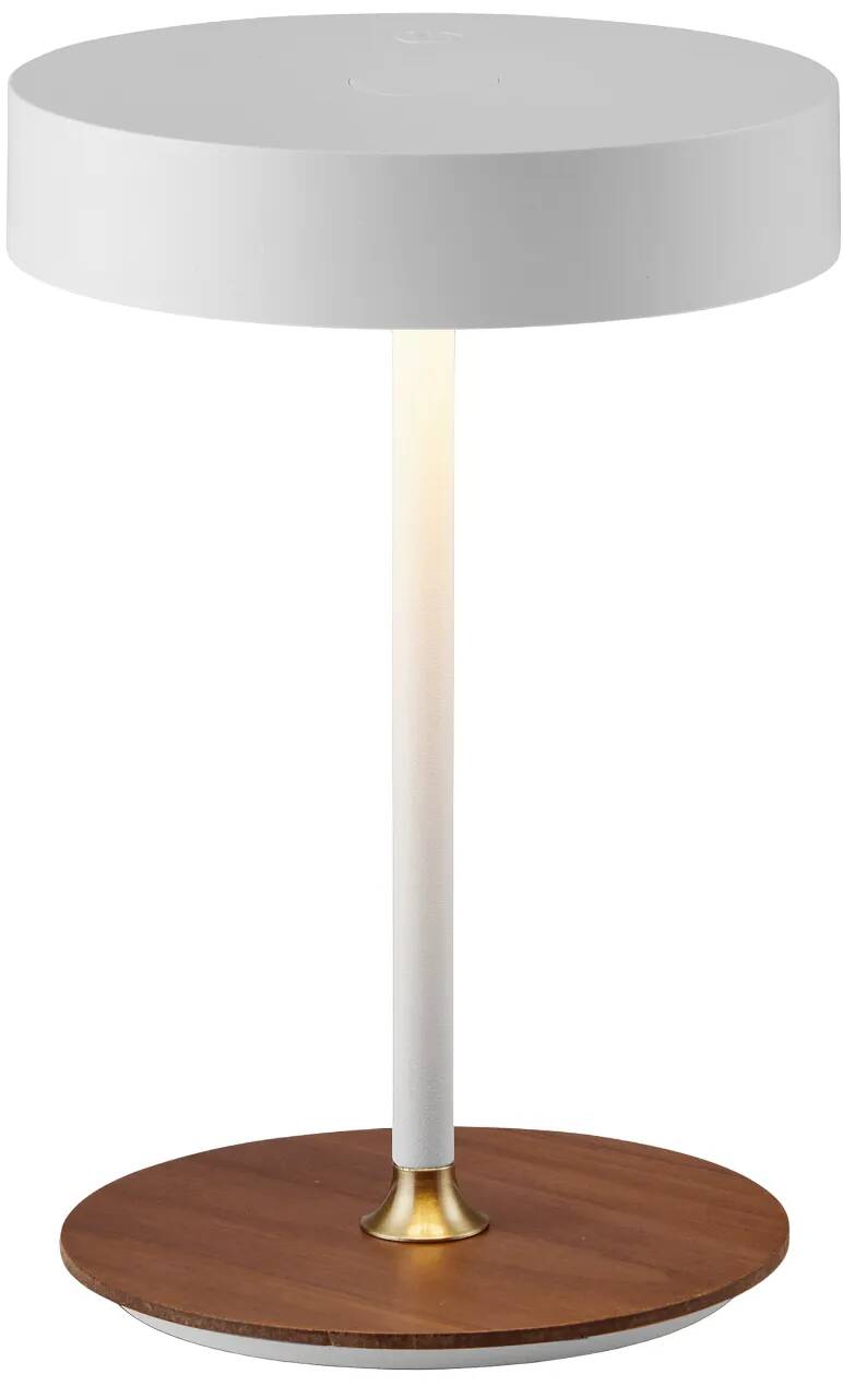 Lampe de table à LED en bois et métal blanc et laiton antique H19