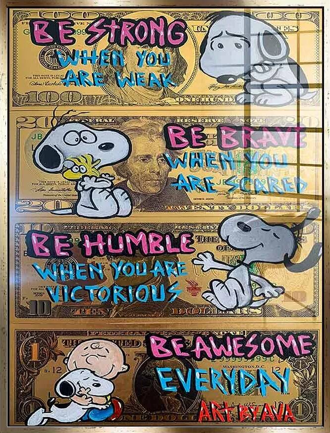 Tableau acrylique Awesome Snoopy doré antique