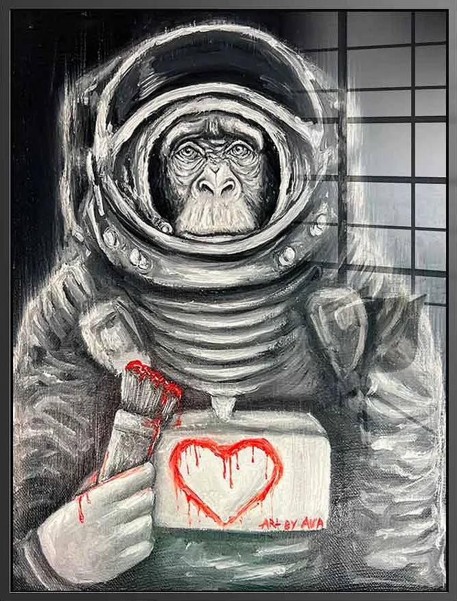 Tableau acrylique Space Monkey noir