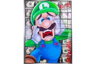 Tableau acrylique Scared Luigi argent antique