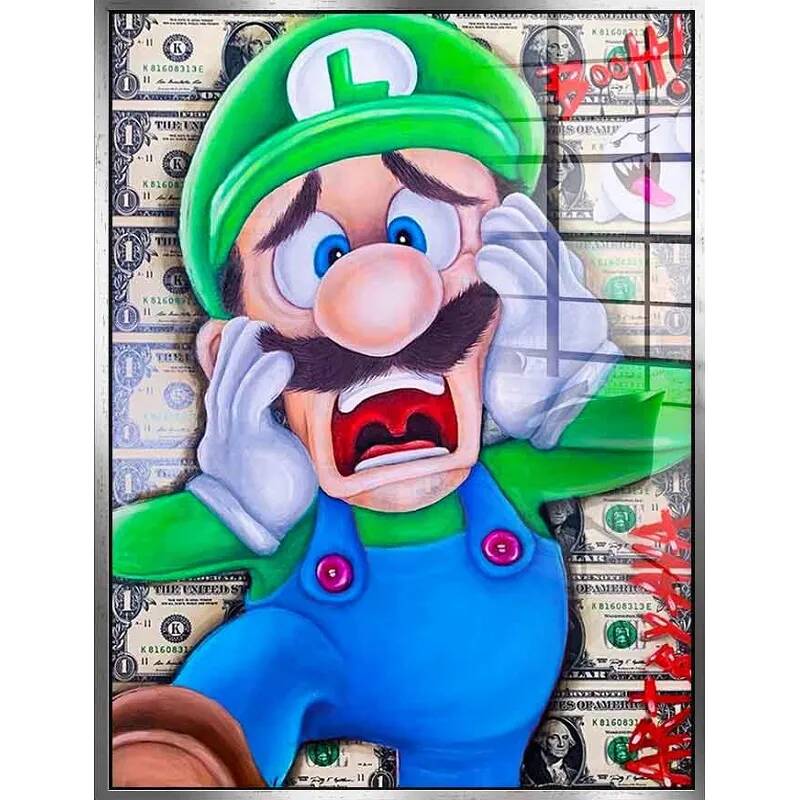 Tableau acrylique Scared Luigi argent antique