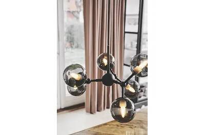 Lampe suspension en verre noir fumé et métal noir Ø45