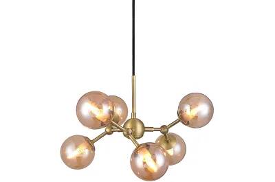 Lampe suspension en verre ambre et métal laiton Ø45
