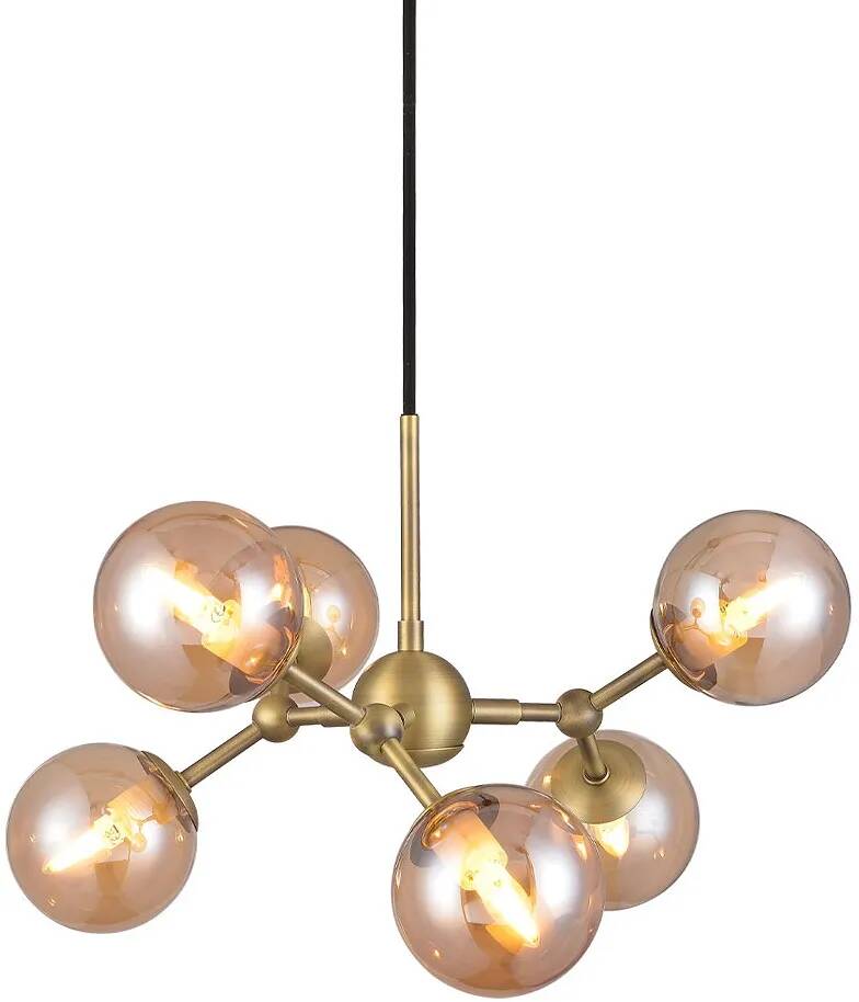 Lampe suspension en verre ambre et métal laiton Ø45