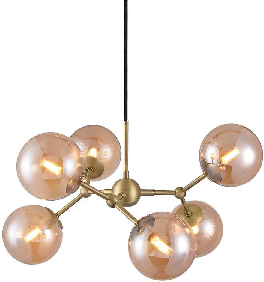 Lampe suspension en verre ambre et métal laiton Ø57