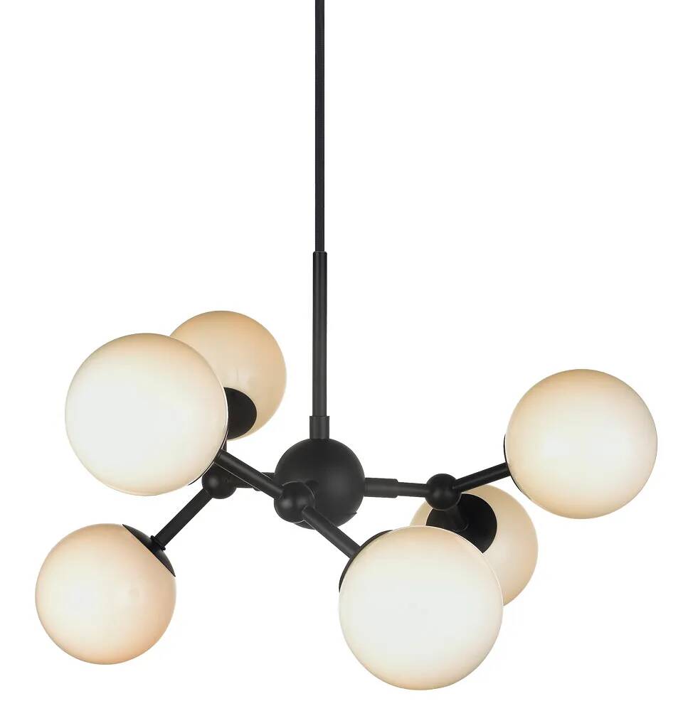 Lampe suspension en verre blanc et métal noir Ø45