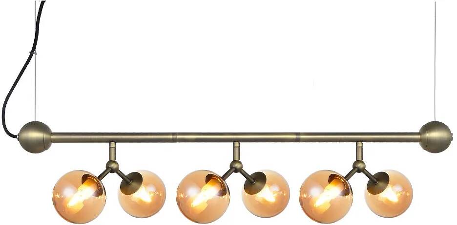 Lampe suspension en verre ambre et métal laiton L80