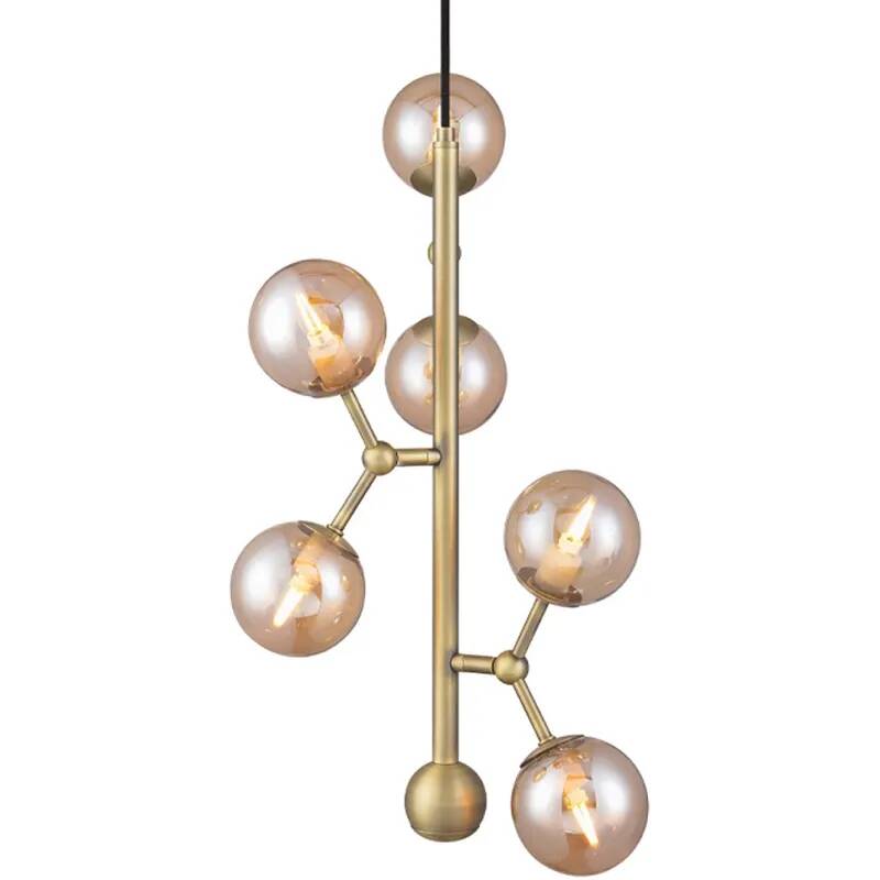 Lampe suspension en verre ambre et métal laiton Ø31