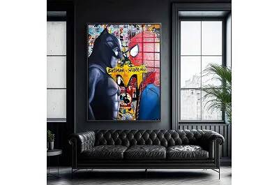Tableau acrylique Batman Vs Spider-Man noir