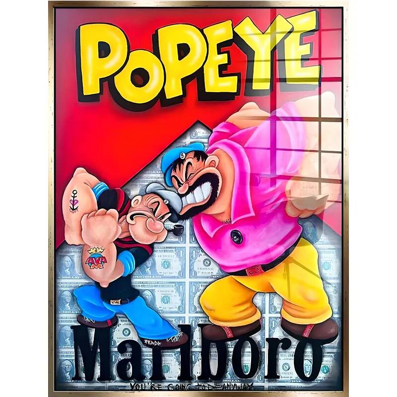 Tableau acrylique Popeye Vs Bluto doré antique