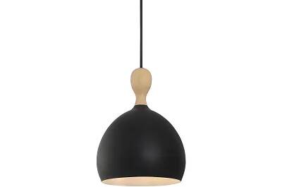 Lampe suspension en métal noir et bois massif Ø18