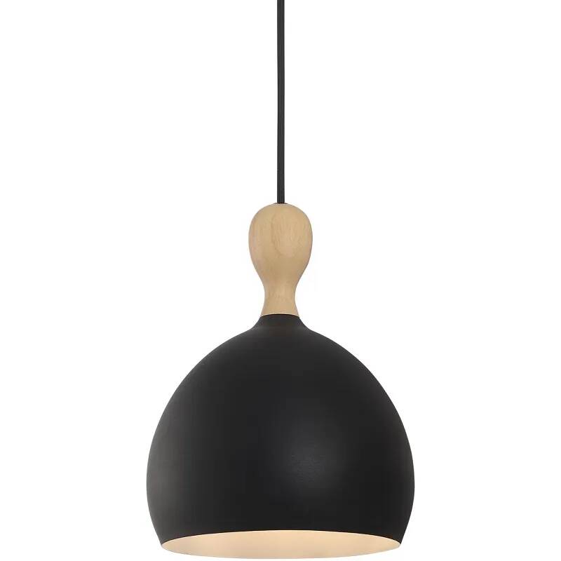 Lampe suspension en métal noir et bois massif Ø18