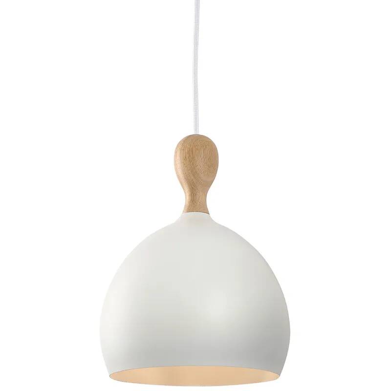 Lampe suspension en métal blanc et bois massif Ø18