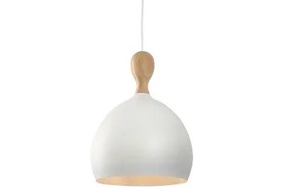 Lampe suspension en métal blanc et bois massif Ø24