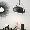 Lampe suspension en aluminium noir et bois Ø40