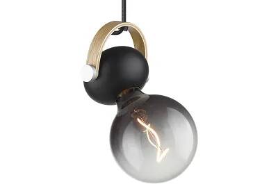 Lampe suspension en aluminium noir et bois Ø10