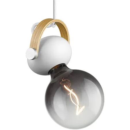 Lampe suspension en aluminium blanc et bois Ø10