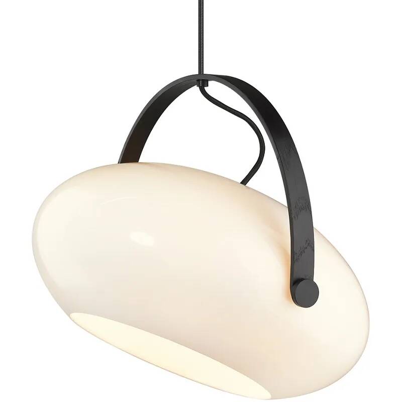 Lampe suspension en verre blanc et bois noir Ø40
