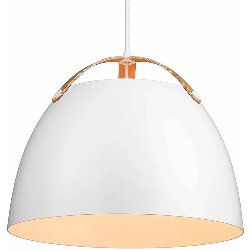 Lampe suspension en métal blanc et bois de chêne Ø40