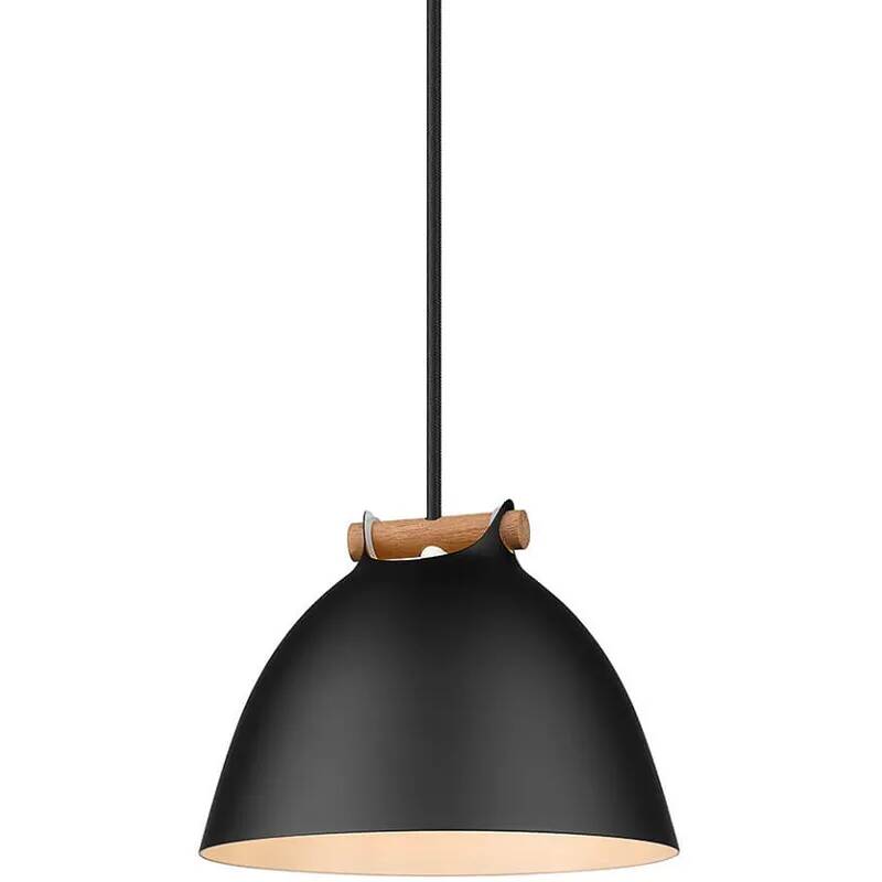 Lampe suspension en métal noir et bois Ø18