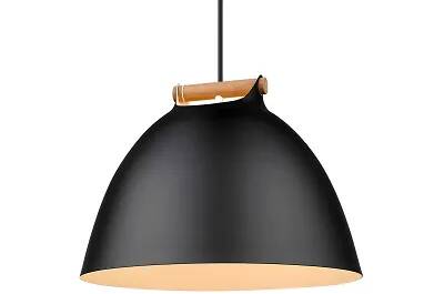 Lampe suspension en métal noir et bois Ø40