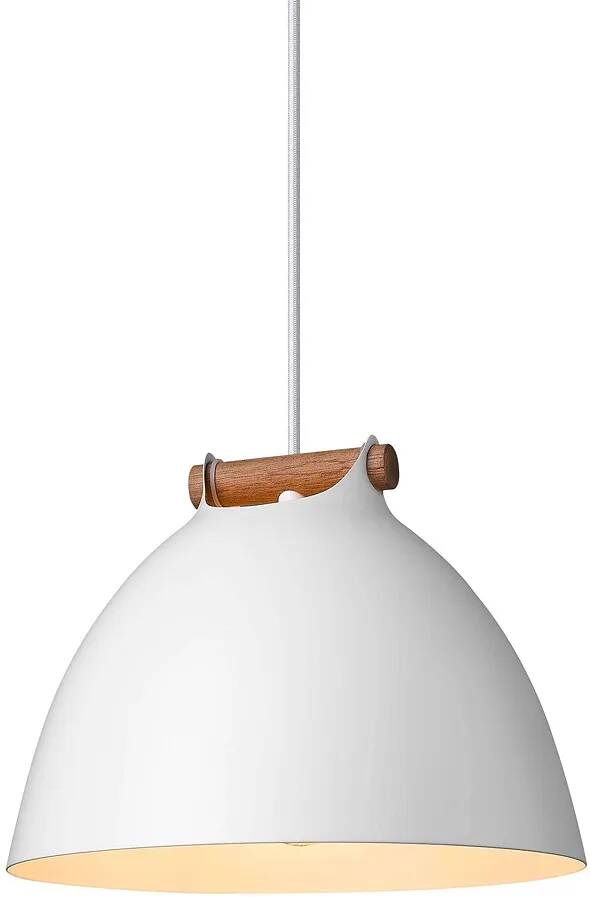 Lampe suspension en métal blanc et bois Ø24