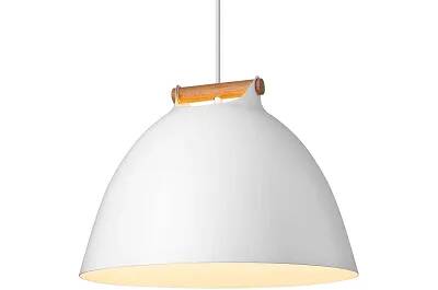 Lampe suspension en métal blanc et bois Ø40