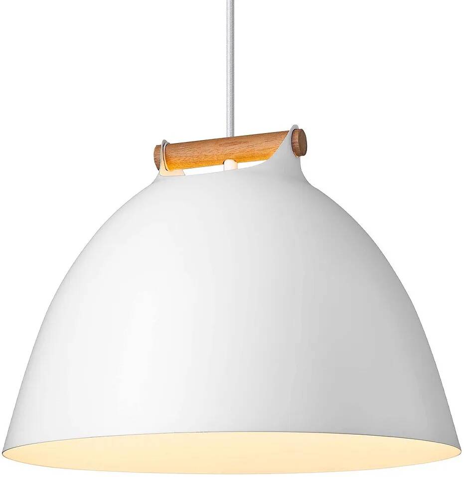 Lampe suspension en métal blanc et bois Ø40