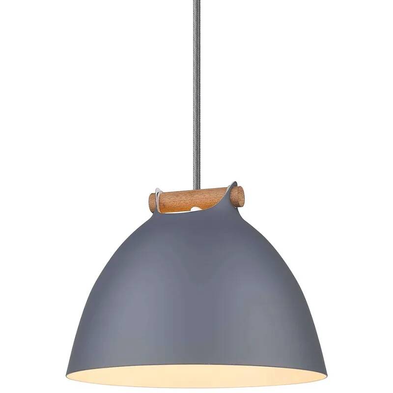Lampe suspension en métal gris et bois Ø24