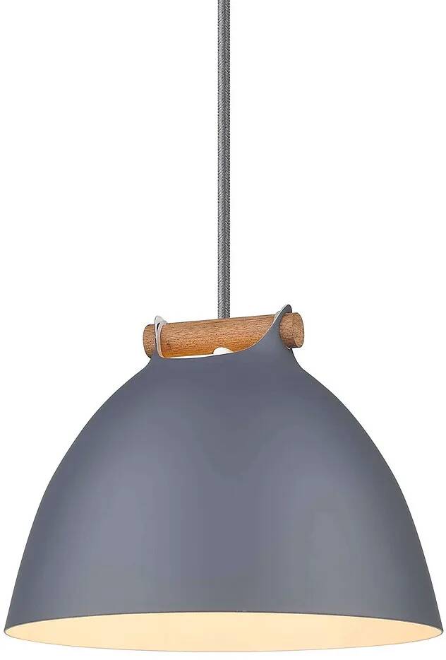 Lampe suspension en métal gris et bois Ø24