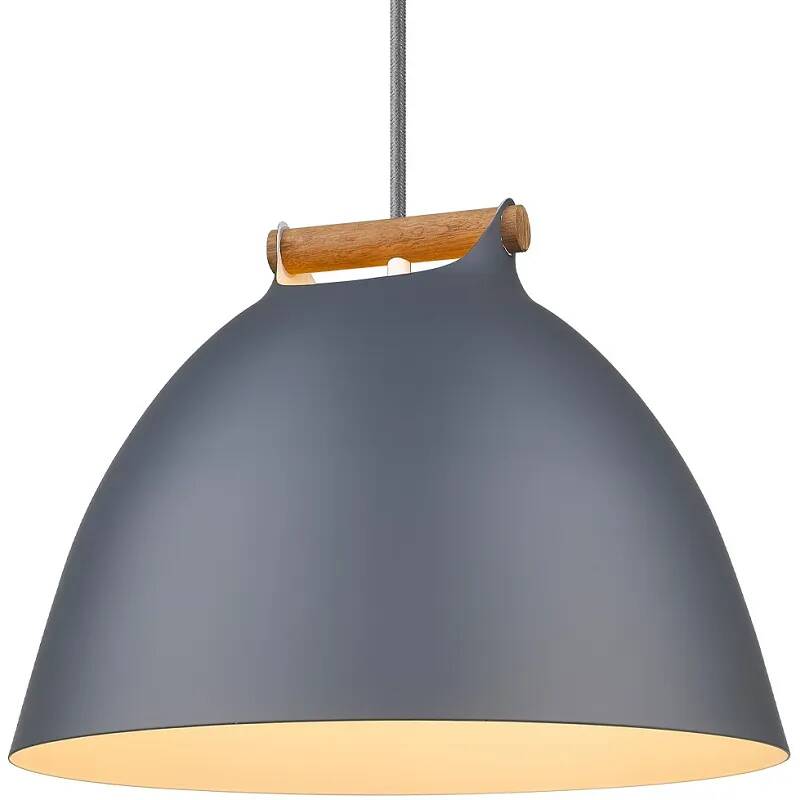 Lampe suspension en métal gris et bois Ø40