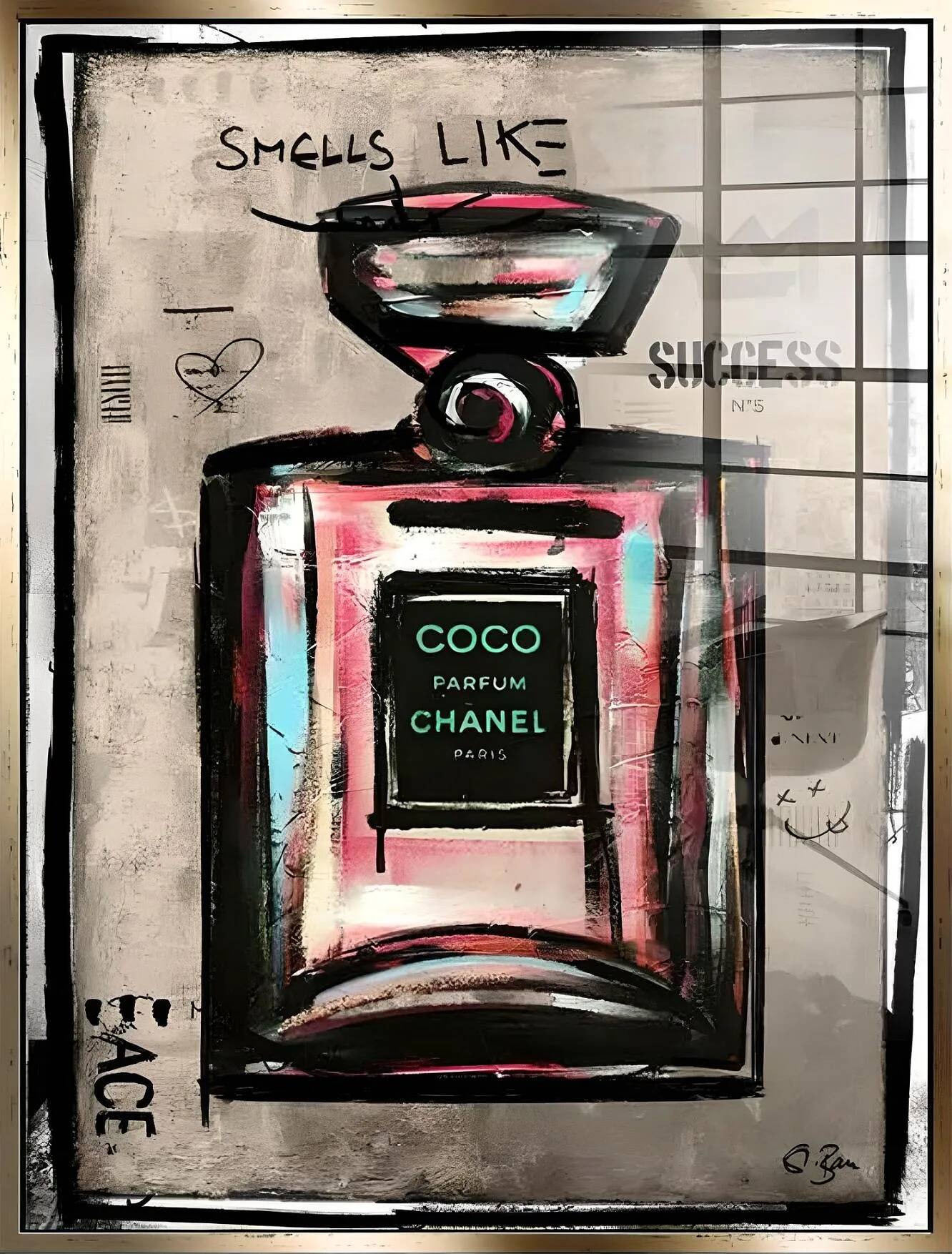 Tableau acrylique Coco Chanel doré antique