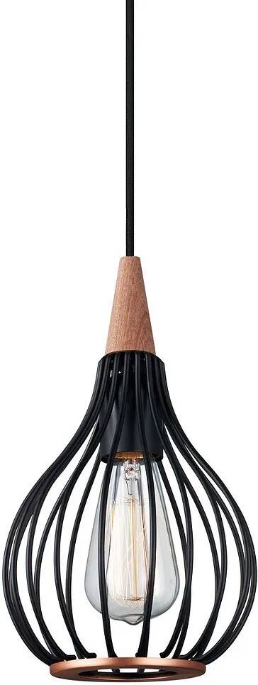 Lampe suspension en métal noir et bois mahogany Ø17