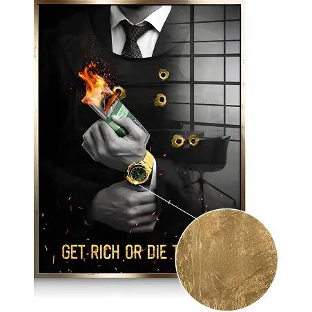 Tableau feuille d'or Get Rich doré