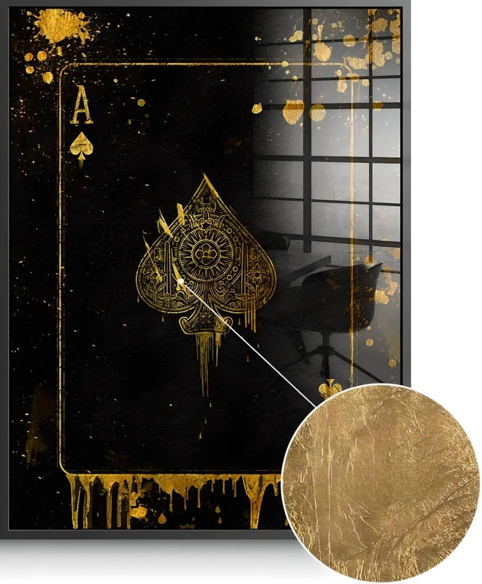 Tableau feuille d'or Ace Card noir
