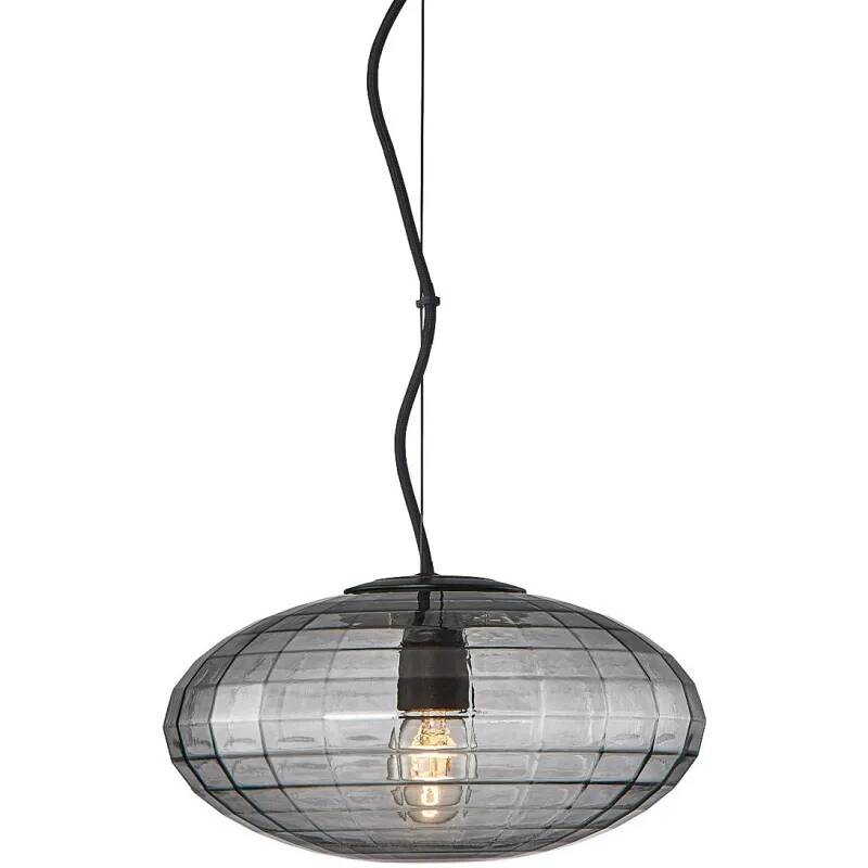 Lampe suspension en verre noir fumé et métal noir Ø36